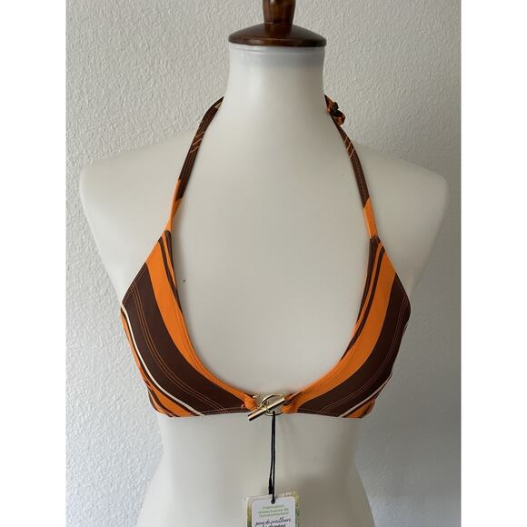 Bamba Swim Bikini Top Striped Tangerine Cacao Atlas Swimwear NWT - Picture 1 of 9